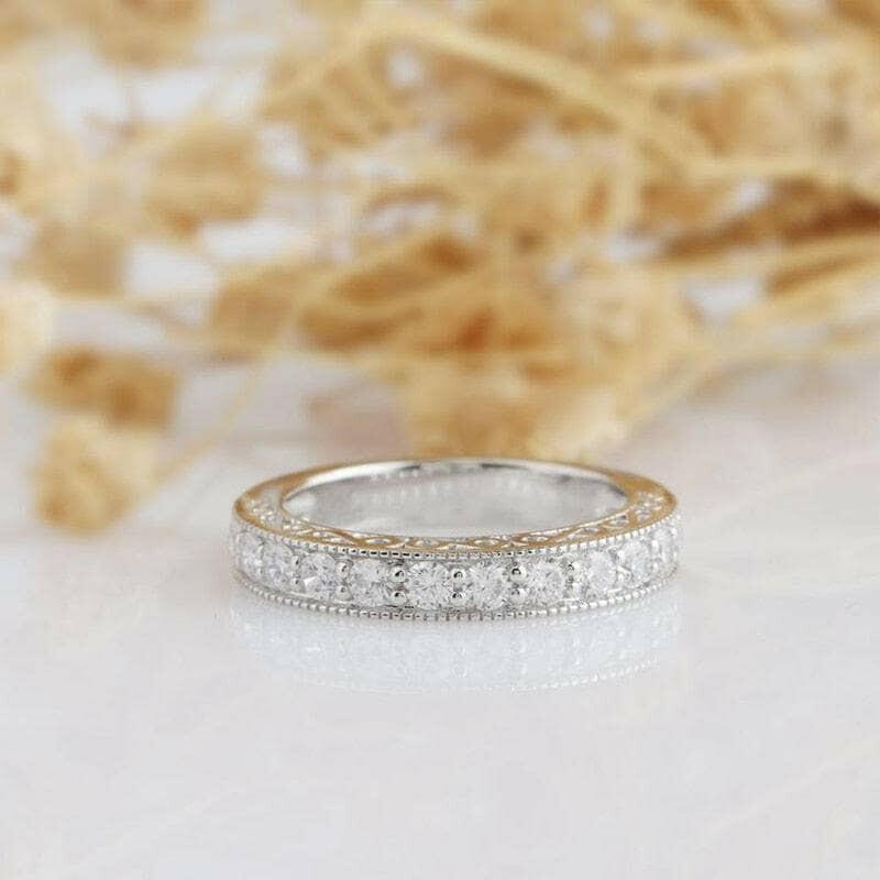 Vintage 14k White Gold Round Diamond Half Eternity Wedding Band-Evani Naomi Jewelry