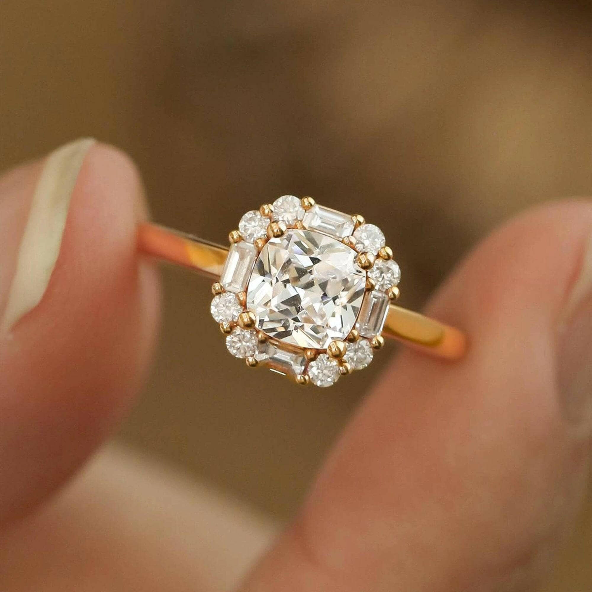 Vintage 18k Yellow Gold Diamond Halo Engagement Ring-Evani Naomi Jewelry