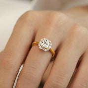Vintage 18k Yellow Gold Diamond Halo Engagement Ring-Evani Naomi Jewelry