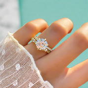 Vintage 2.5ct 6 Prong Round Cut Yellow Gold Bridal Set-Evani Naomi Jewelry