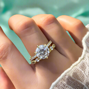 Vintage 2.5ct 6 Prong Round Cut Yellow Gold Bridal Set-Evani Naomi Jewelry