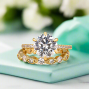 Vintage 2.5ct 6 Prong Round Cut Yellow Gold Bridal Set-Evani Naomi Jewelry