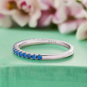 Vintage Art Deco Light Aquamarine Blue Half Eternity Wedding Band-Evani Naomi Jewelry