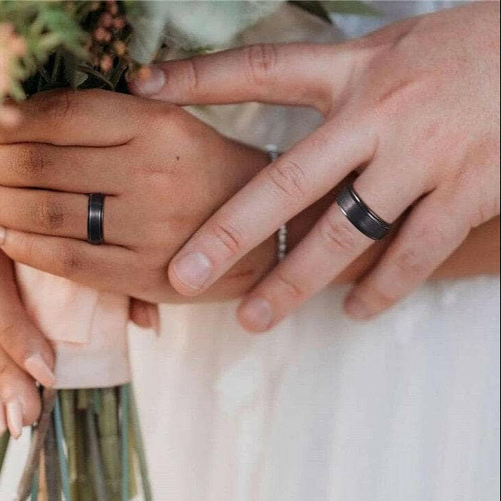 Vintage Brushed Black Unisex Tungsten Wedding Band-Evani Naomi Jewelry