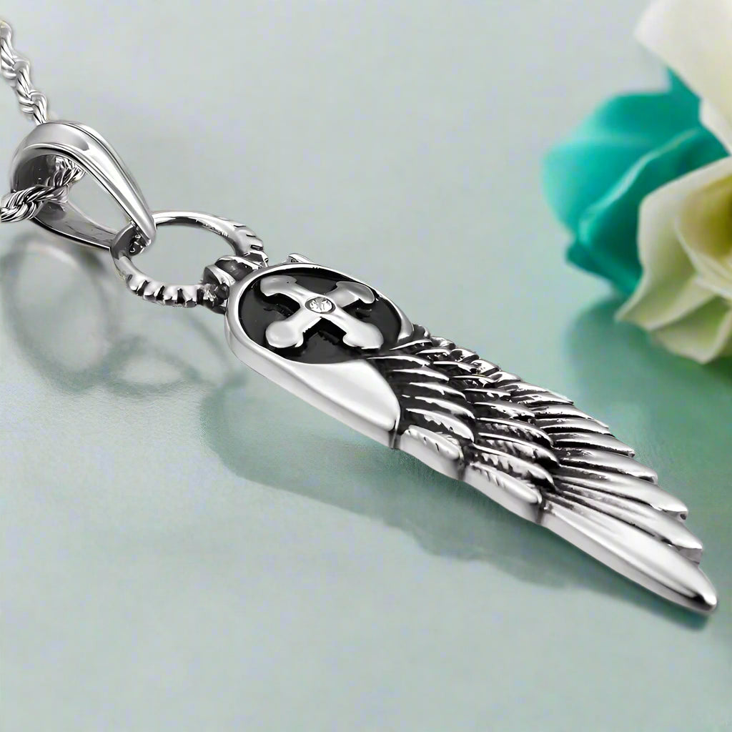Vintage Feather and Cross Pendant Necklace-Evani Naomi Jewelry