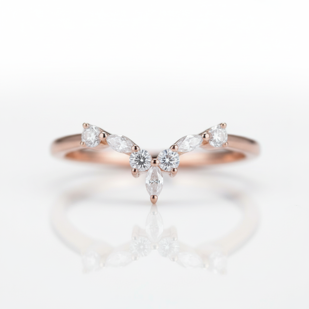 Vintage Round and Marquise Cut Diamond Option 14k Gold Wedding Band - Evani Naomi Jewelry