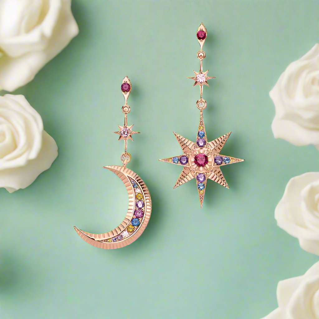 Vintage Star and Moon Diamond Earrings-Evani Naomi Jewelry
