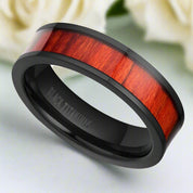 Vintage Unisex Titanium Wedding Band with Wood inlay-Evani Naomi Jewelry