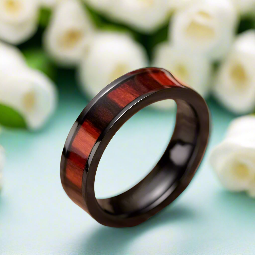 Vintage Unisex Titanium Wedding Band with Wood inlay-Evani Naomi Jewelry