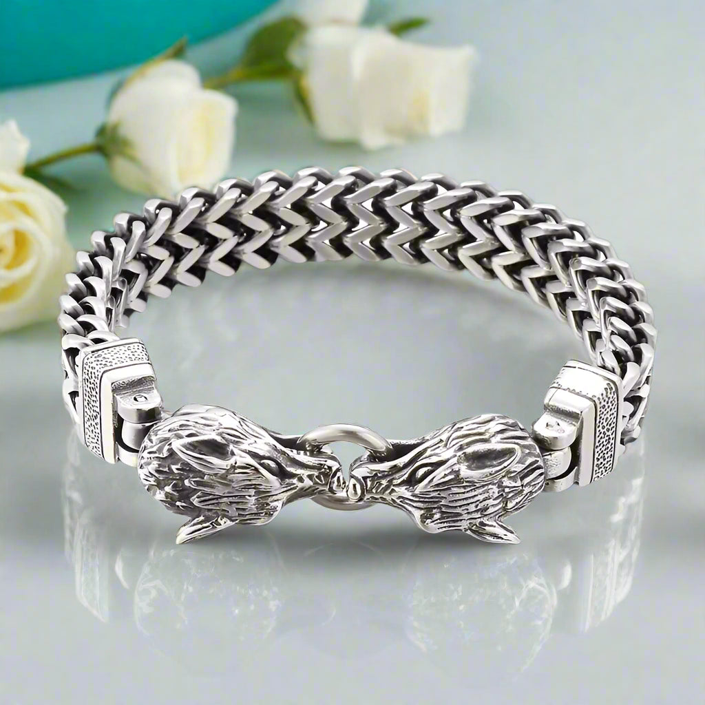 Vintage Viking Wolf Head Box Chain Bracelet-Evani Naomi Jewelry