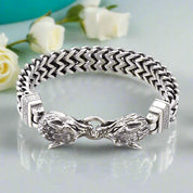 Vintage Viking Wolf Head Box Chain Bracelet-Evani Naomi Jewelry
