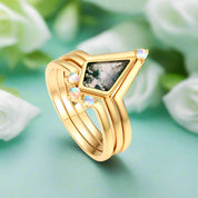 Whispers of Forever – Kite Shape Moss Agate & Opal Crown Promise Ring-Evani Naomi Jewelry