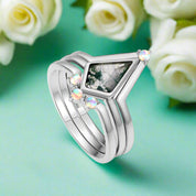 Whispers of Forever – Kite Shape Moss Agate & Opal Crown Promise Ring-Evani Naomi Jewelry