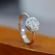 White Gold Hexagon Cut Diamond Engagement Ring-Evani Naomi Jewelry