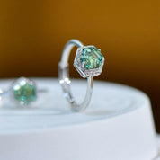 White Gold Hexagon Cut Diamond Engagement Ring-Evani Naomi Jewelry