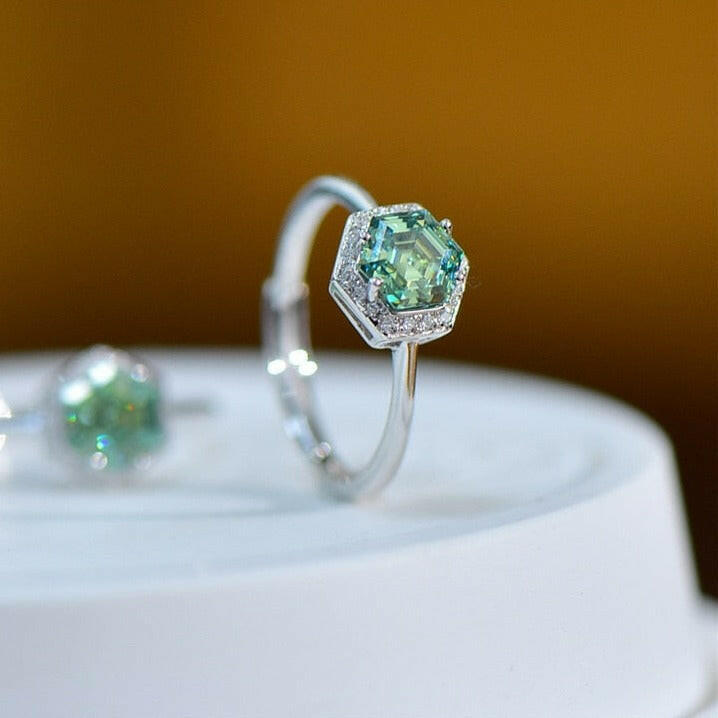 White Gold Hexagon Cut Diamond Engagement Ring-Evani Naomi Jewelry