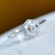 White Gold Hexagon Cut Diamond Engagement Ring-Evani Naomi Jewelry