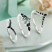 Wild and Forever Intertwined- Hexagon Shape Moss Agate Wedding Rings-Evani Naomi Jewelry