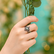 Wild and Forever Intertwined- Hexagon Shape Moss Agate Wedding Rings-Evani Naomi Jewelry