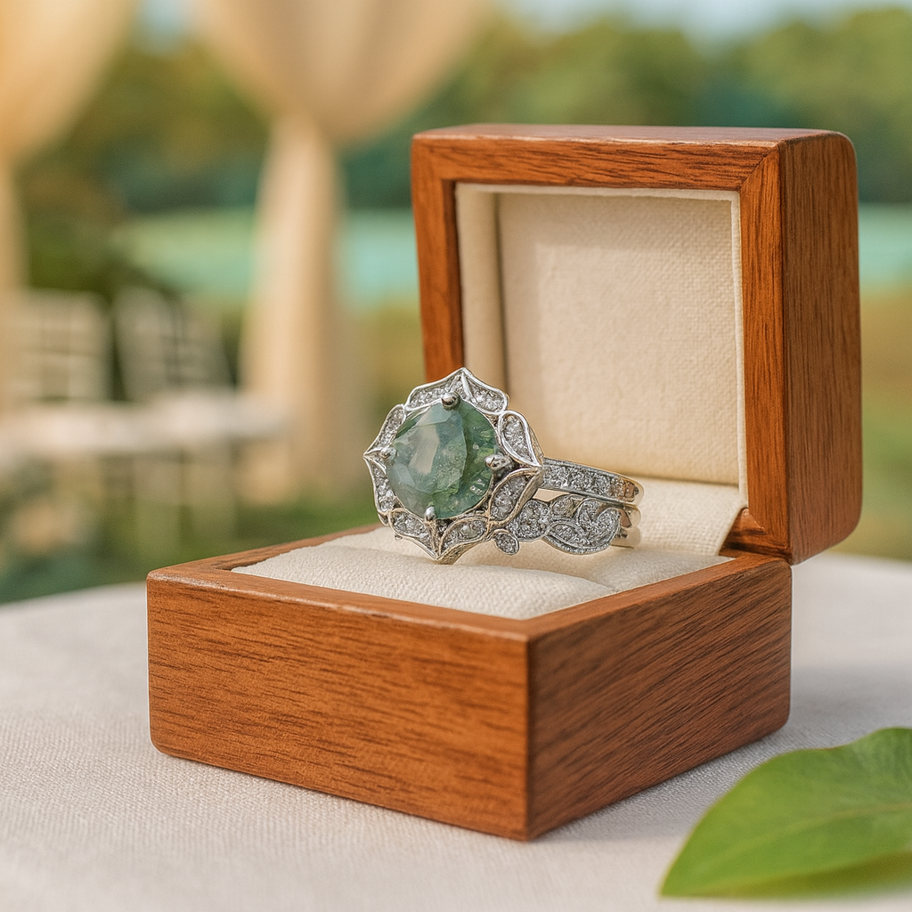Forever Bloom- Round Cut Moss Agate & Alexandrite Rings-Evani Jewelry