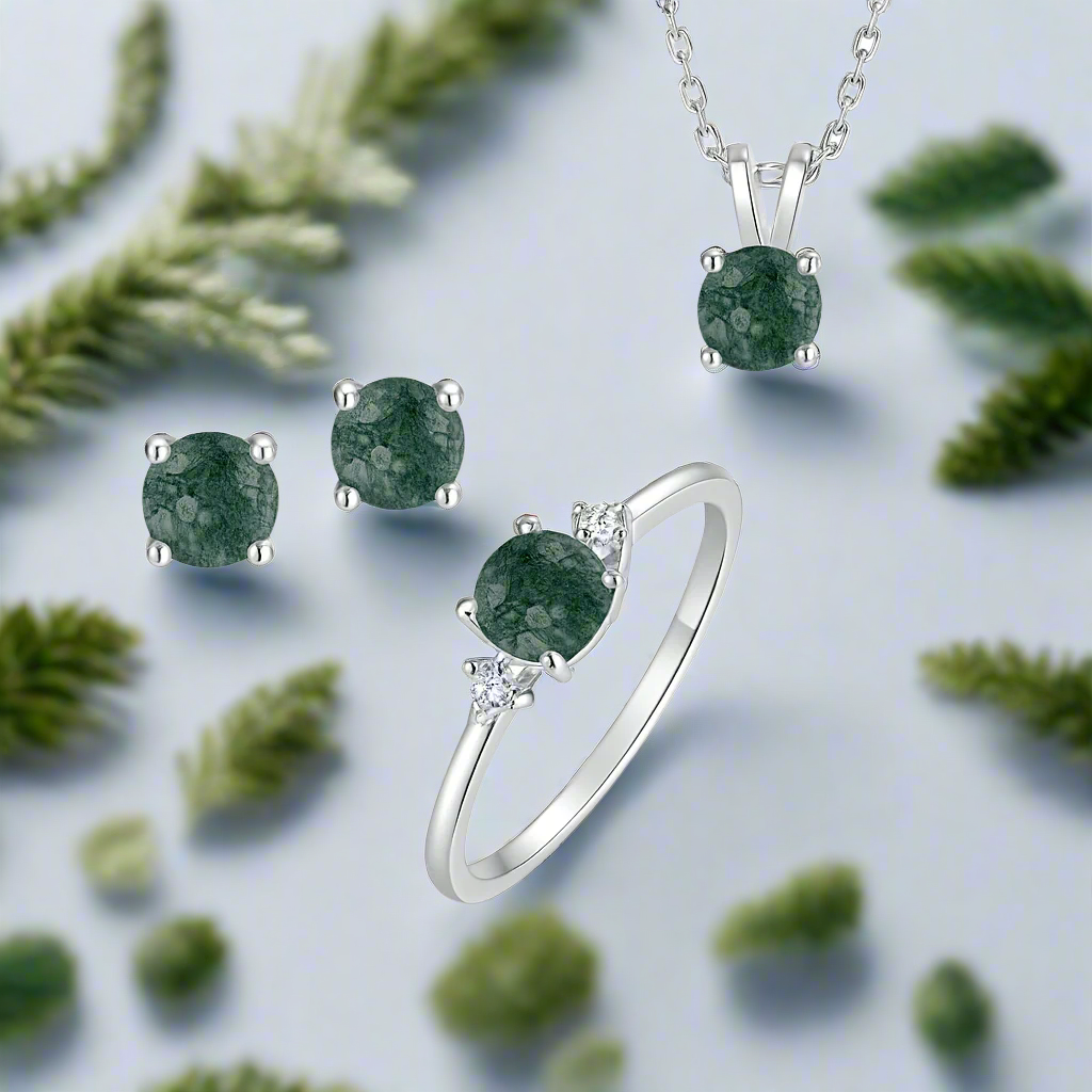 Quiet Miracle of Us- Moss Agate & Alexandrite Rings Stud Earrings - Evani Naomi Jewelry