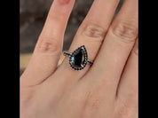 Gorgeous Pear Cut Black Diamond with Halo Engagement Ring