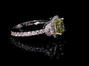18k White Gold Yellow Cushion Cut Diamond Halo Engagement Ring
