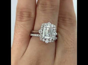 Unique Emerald Cut 3.0ct Diamond with Halo Bridal Set