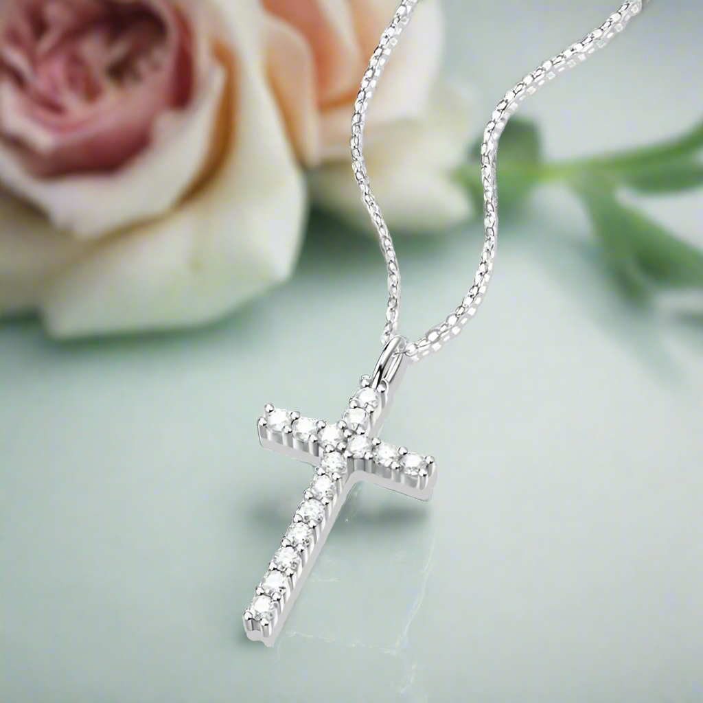 0.90 ct Diamond Necklace with Cross Pendant-Evani Naomi Jewelry