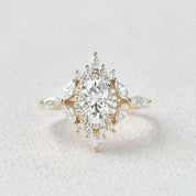 14K Gold 1.0 Ct Oval Cut Antique Flower Engagement Ring-Evani Naomi Jewelry