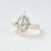 14K Gold 1.0 Ct Oval Cut Antique Flower Engagement Ring-Evani Naomi Jewelry