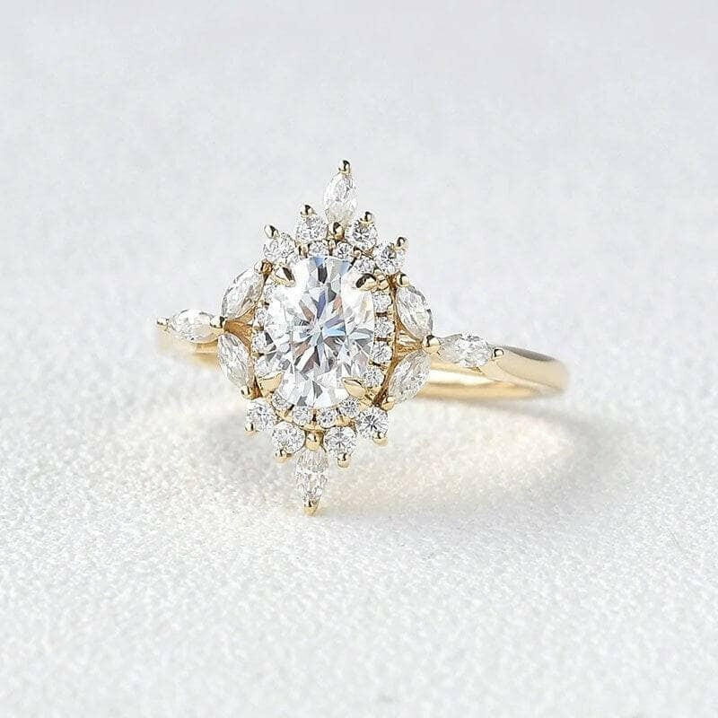 14K Gold 1.0 Ct Oval Cut Antique Flower Engagement Ring-Evani Naomi Jewelry