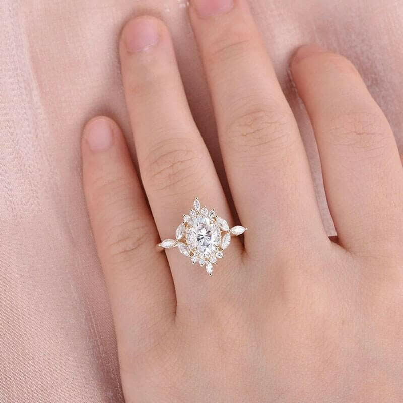 14K Gold 1.0 Ct Oval Cut Antique Flower Engagement Ring-Evani Naomi Jewelry