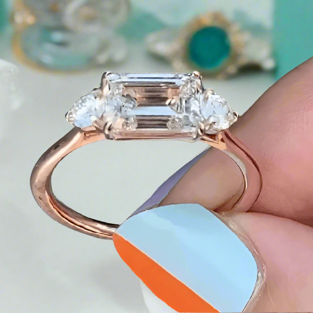 14k Rose Gold 2.5 Carat Emerald Cut Engagement Ring-Evani Naomi Jewelry