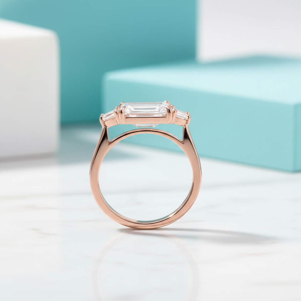 14k Rose Gold 2.5 Carat Emerald Cut Diamond Engagement Ring-Evani Jewelry