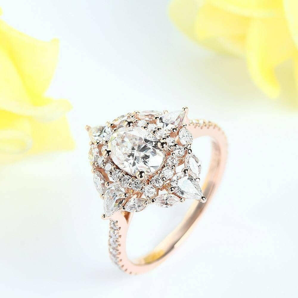 14k Rose Gold Double Halo Oval Cut Engagement Ring-Evani Naomi Jewelry