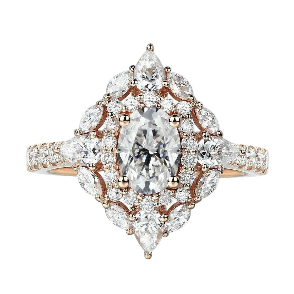 14k Rose Gold Double Halo Oval Cut Engagement Ring-Evani Naomi Jewelry
