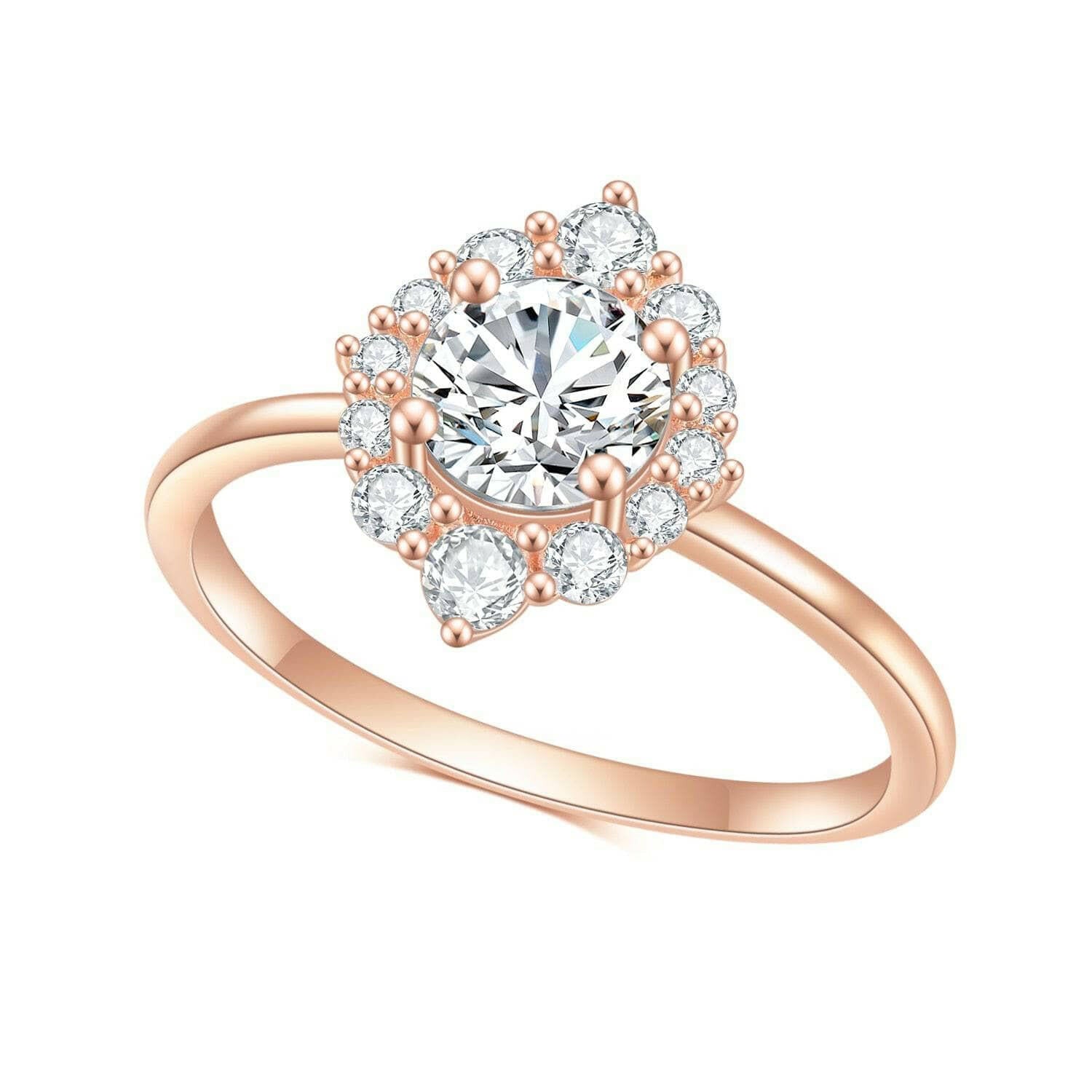 14k Round Cut Diamond Halo Engagement Ring-Evani Naomi Jewelry