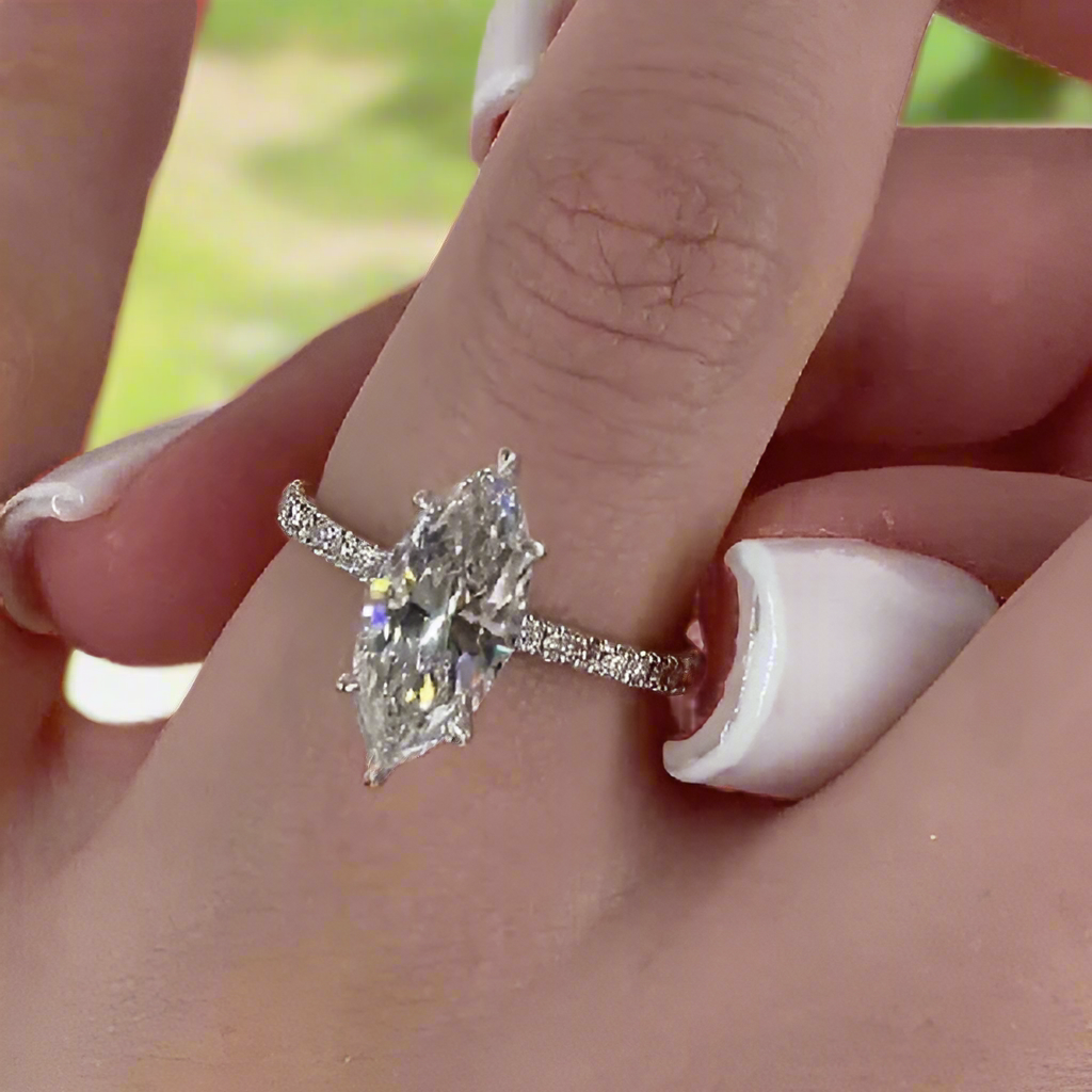 14k White Gold 1.5 Ct Marquise Cut Engagement Ring-Evani Naomi Jewelry