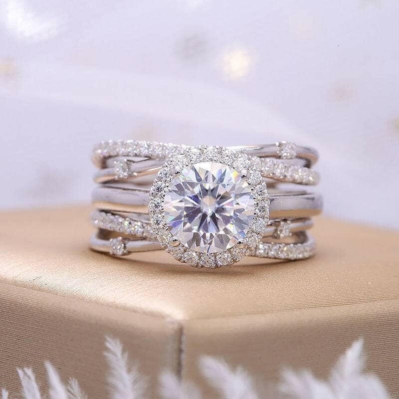 14k White Gold 2.0ct Round Cut Diamond Engagement Ring Set-Evani Naomi Jewelry