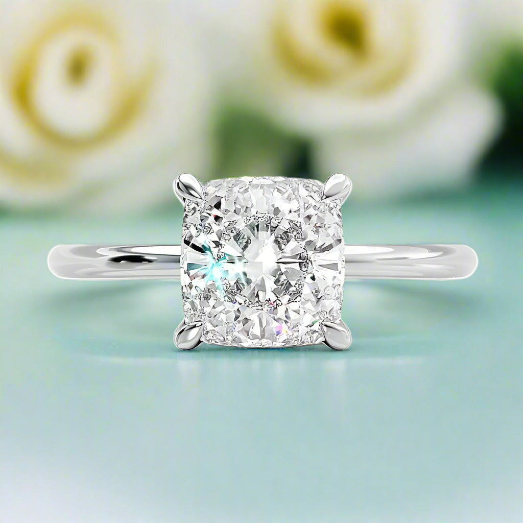 14k White Gold Cushion Cut Engagement Ring-Evani Naomi Jewelry