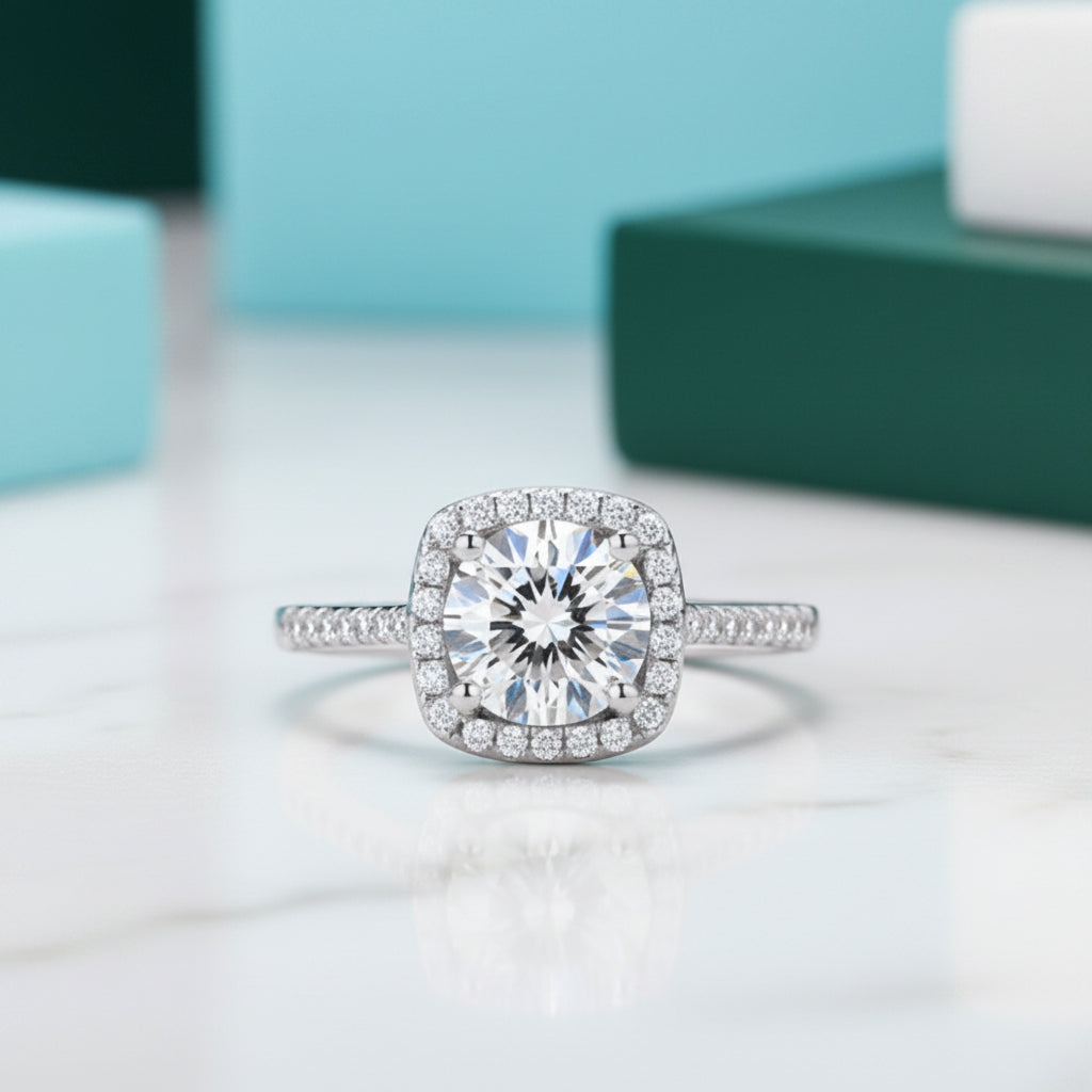 14k White Gold Round Diamond Engagement Ring-Evani Jewelry