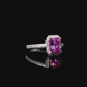 3.0ct Pink Emerald Cut Halo Diamond Tourmaline Engagement Ring