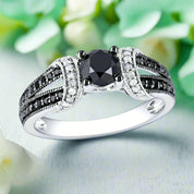 1.0 Ct Round Cut Black and White Diamond Engagement Ring-Evani Naomi Jewelry