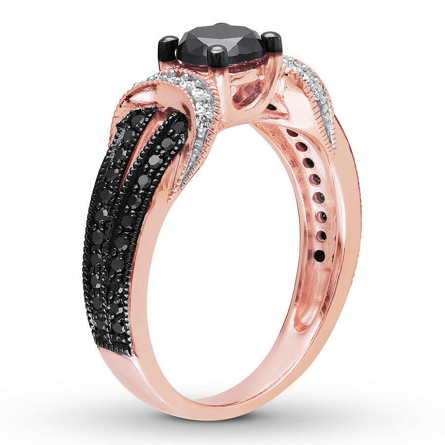 1.0 Ct Round Cut Black and White Diamond Engagement Ring-Evani Naomi Jewelry