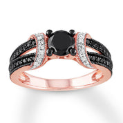 1.0 Ct Round Cut Black and White Diamond Engagement Ring-Evani Naomi Jewelry