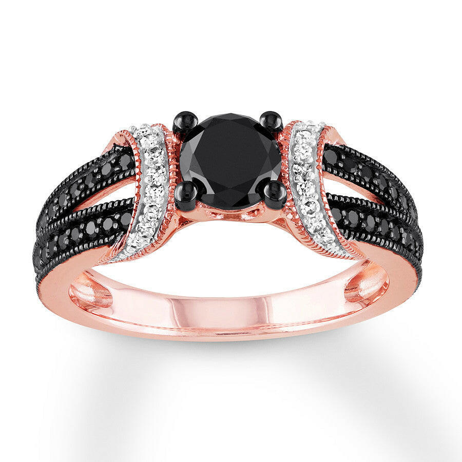 1.0 Ct Round Cut Black and White Diamond Engagement Ring-Evani Naomi Jewelry