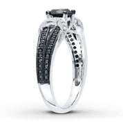 1.0 Ct Round Cut Black and White Diamond Engagement Ring-Evani Naomi Jewelry