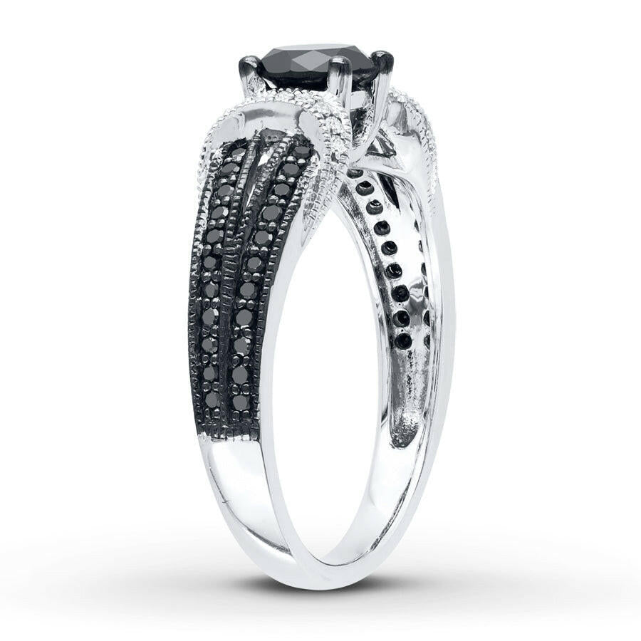1.0 Ct Round Cut Black and White Diamond Engagement Ring-Evani Naomi Jewelry