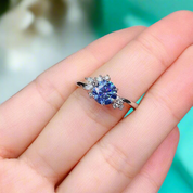 1.0 ct Blue Round cut Diamond Engagement Ring-Evani Naomi Jewelry